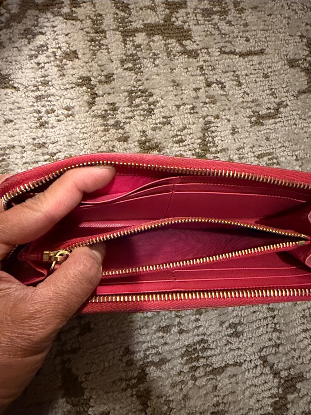 Prada Coral-Pink Saffiano Zip-Around Wallet with Gold Logo - Picture 5 of 5